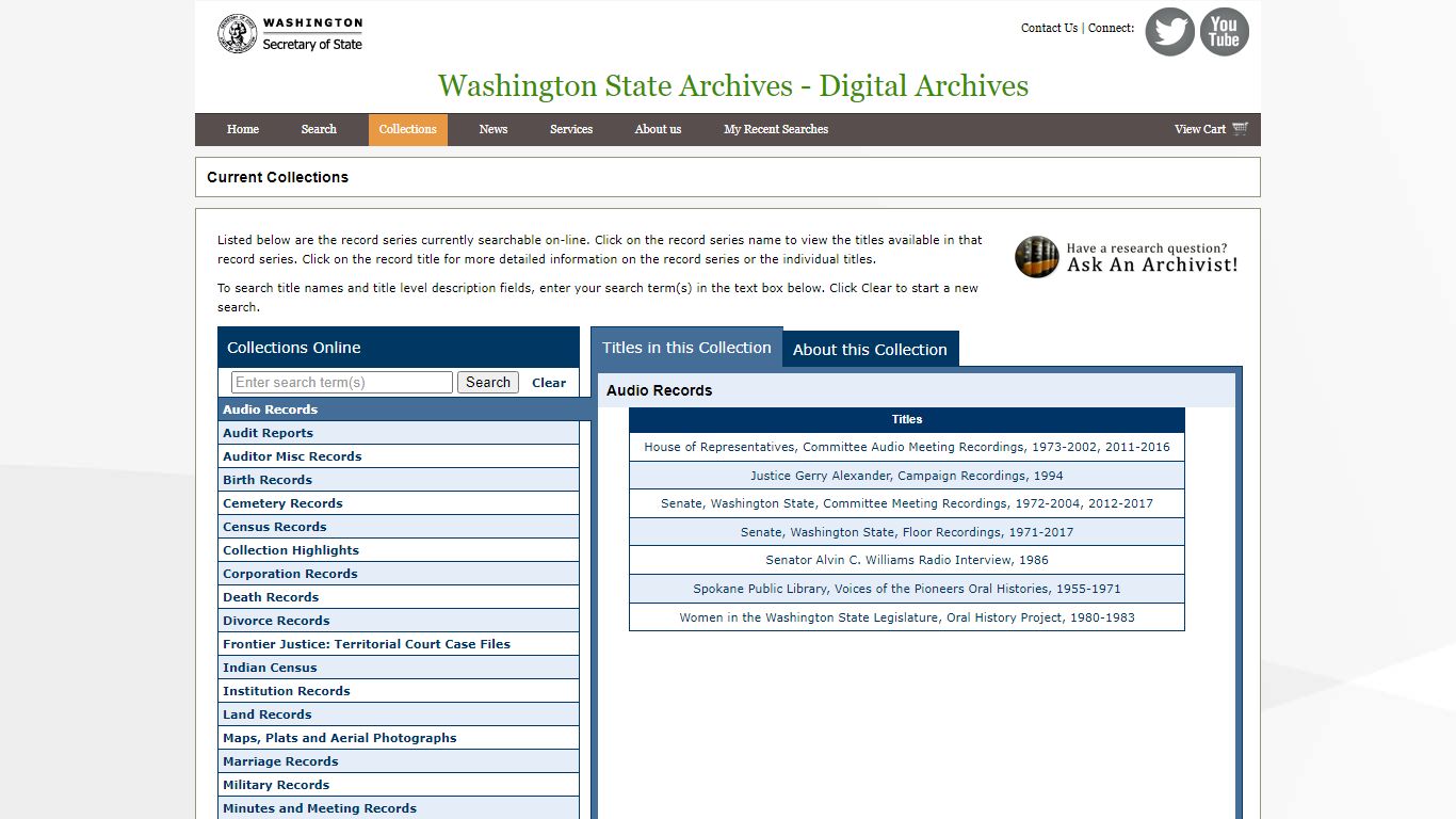 Current Collections - Washington State Archives, Digital Archives