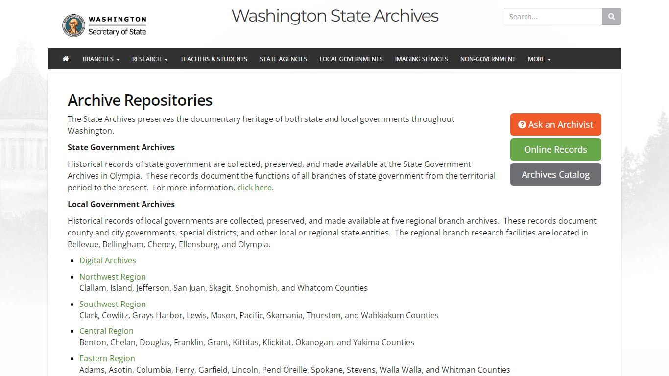 Archive Repositories - Washington State Archives - WA Secretary of State